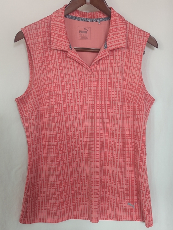 Tops - PUMA Golf Women’s Sleeveless Dry Cell Polo - Peach & Coral Plaid Size Large